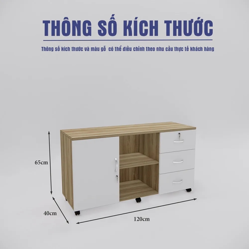 Tủ Phụ Di Động 3 Ngăn Kéo Và 1 Khoang Cánh Mở Có Khóa - TP61