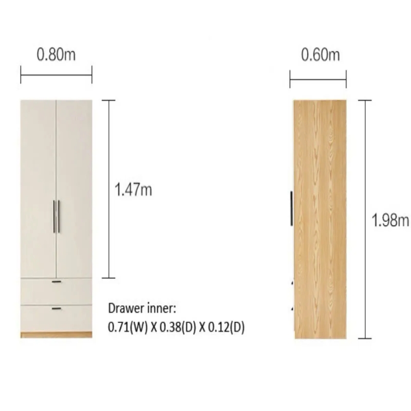 Tủ Quần Áo Gỗ 2 Cánh Và 2 Ngăn Kéo Sang Trọng - TQA28