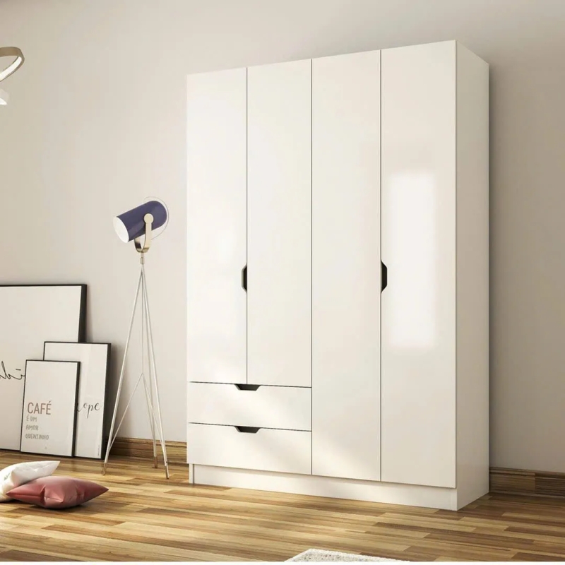 Tủ Quần Áo Gỗ 4 Cánh Kèm 2 Ngăn Kéo Tiện Lợi - TQA43