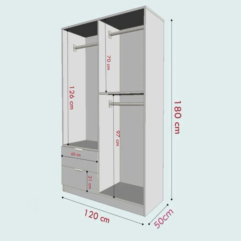 Tủ Quần Áo Gỗ 4 Cánh Kèm 2 Ngăn Kéo Tiện Lợi - TQA43