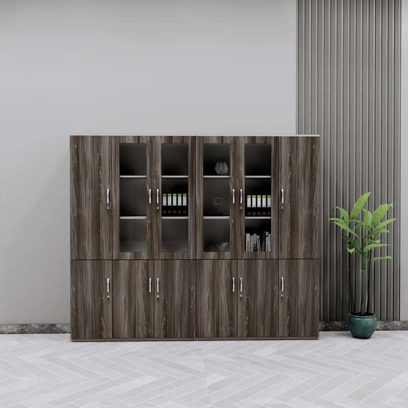 Tủ Văn Phòng Gỗ 4 Buồng Phối Cánh Kính Trưng Bày - THS417