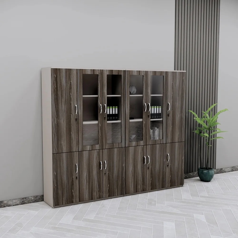 Tủ Văn Phòng Gỗ 4 Buồng Phối Cánh Kính Trưng Bày - THS417