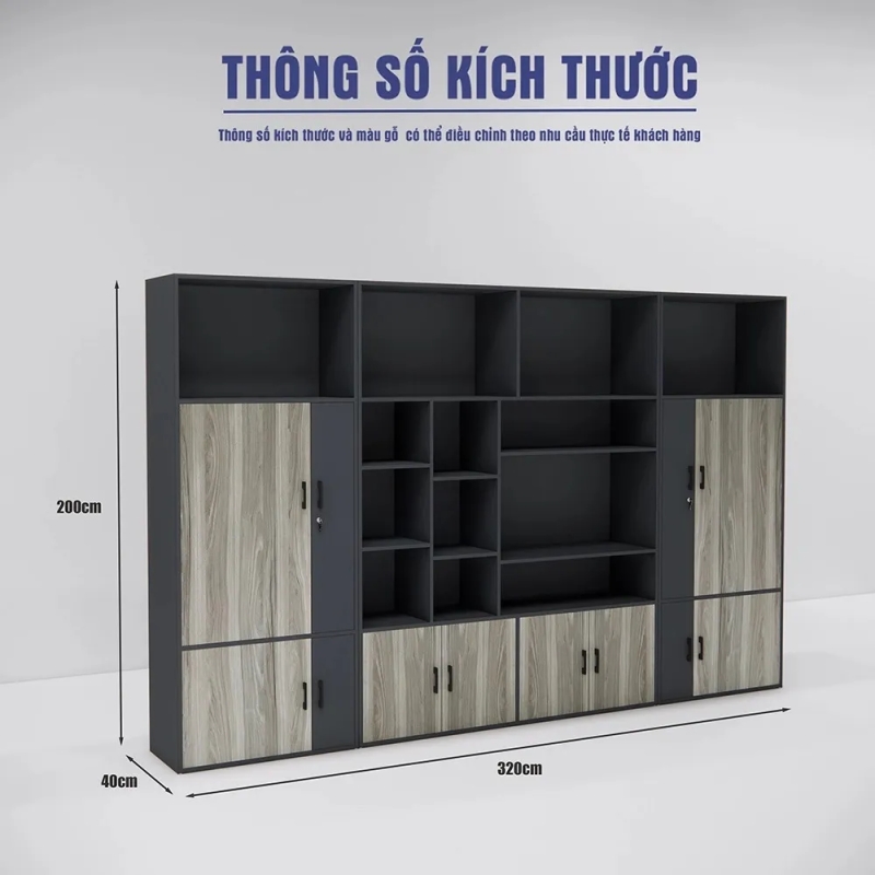 Tủ Tài Liệu Hiện Đại Tích Hợp Kệ Trang Trí Trung Tâm - THS403