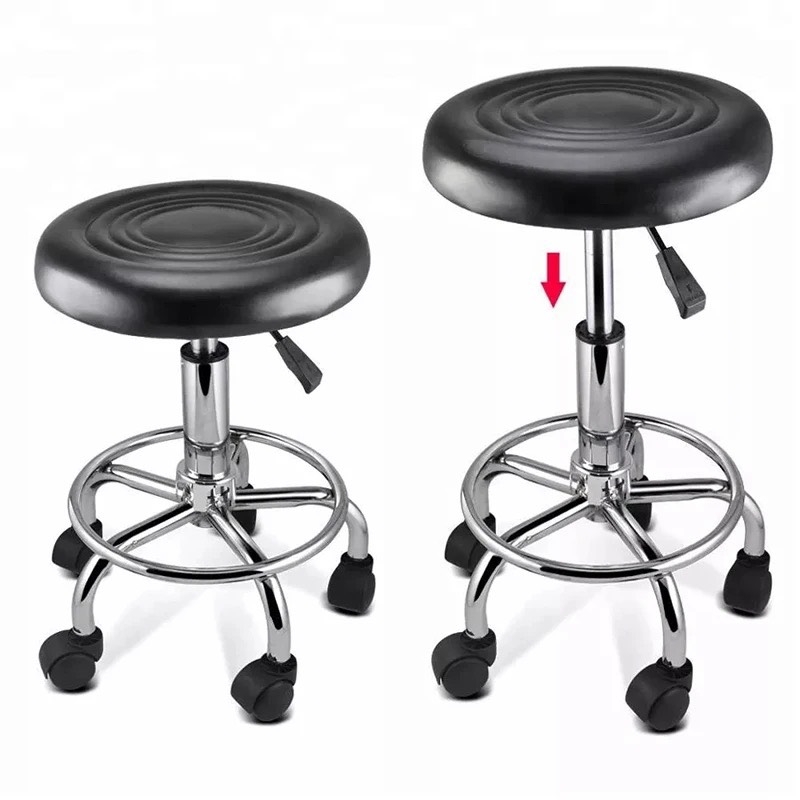 Ghế Cafe Tiếp Khách Đôn Tròn Da Có Chân Bánh Xe - CF50