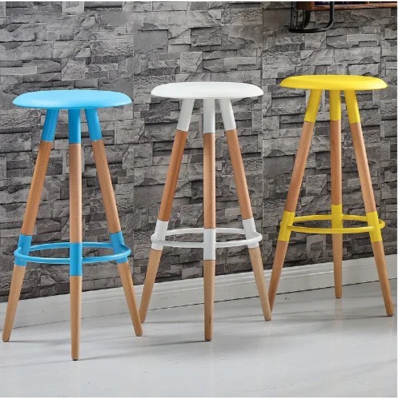 Ghế Bar Mặt Nhựa Chân Gỗ Nhiều Màu - QB12