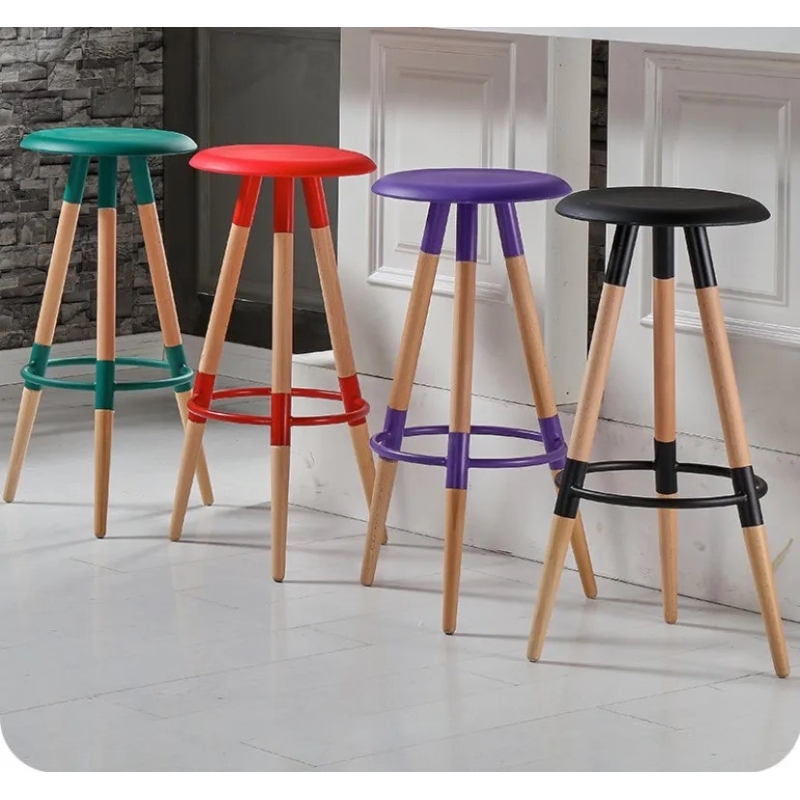 Ghế Bar Mặt Nhựa Chân Gỗ Nhiều Màu - QB12