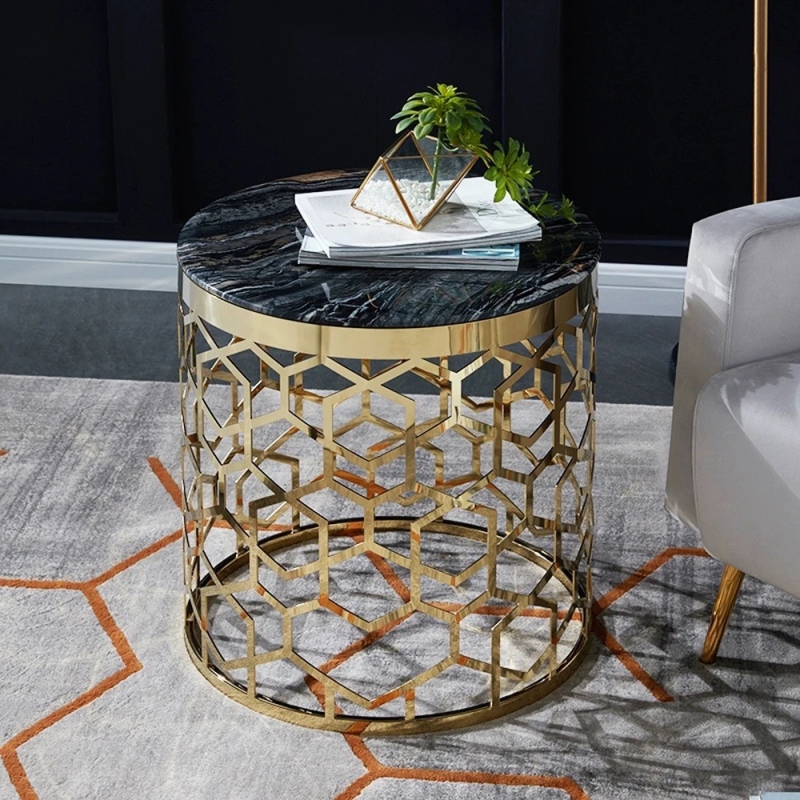 Bàn Trà Sofa Mặt Kính Chân Mạ Vàng - BT12