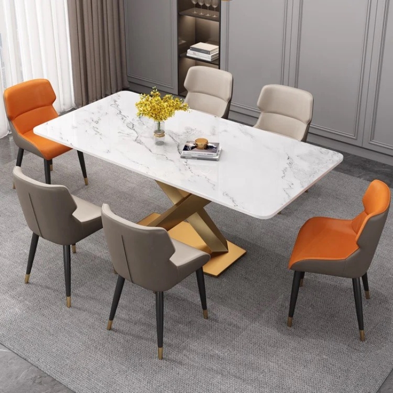 Bàn Ăn Chân Chữ X  Mạ Vàng Mặt Đá Ceramic - BA12