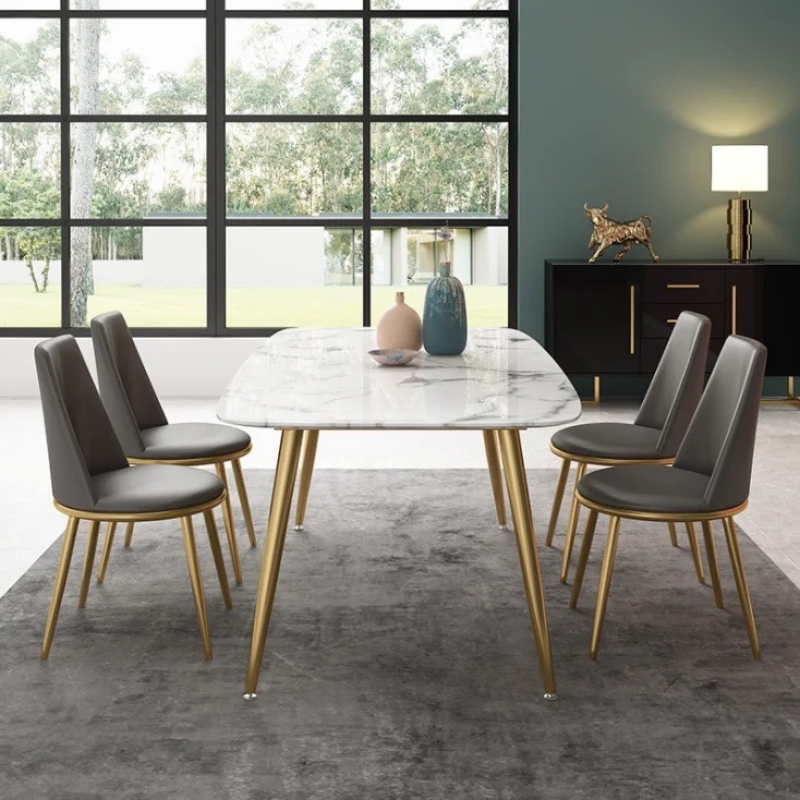 Bàn Ăn Mặt Đá Phiến Ceramic Chân Mạ Vàng - BA17
