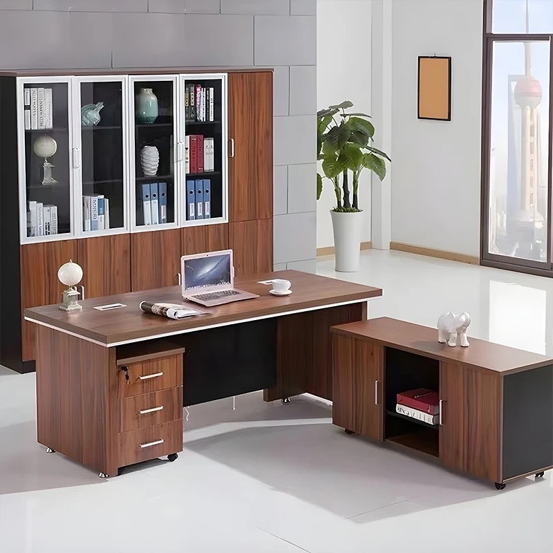 Bàn Giám Đốc Góc L Viền Sọc 1m6x80 - BGĐ70