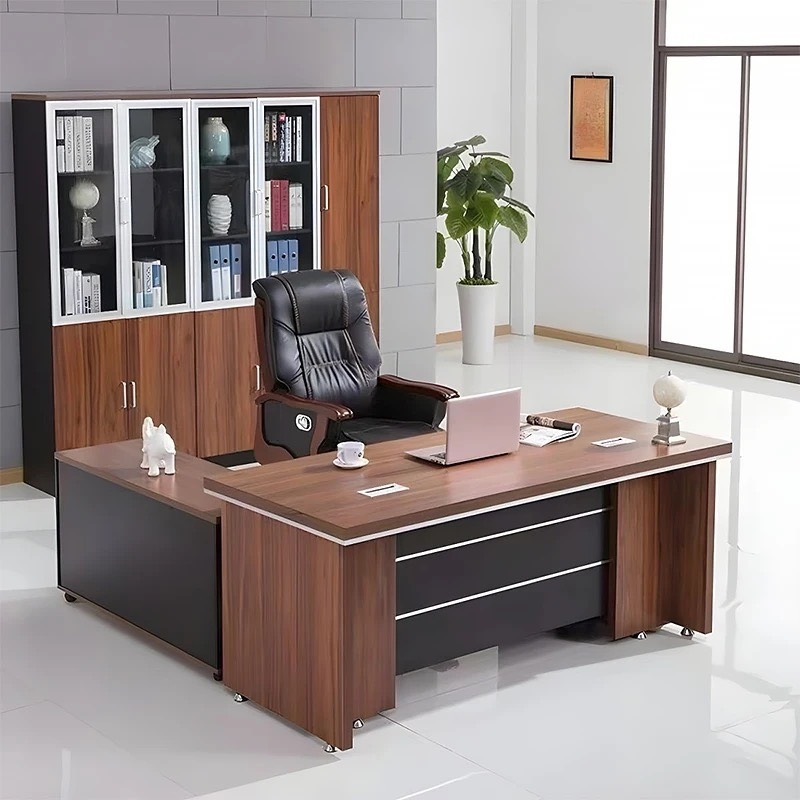 Bàn Giám Đốc Góc L Viền Sọc 1m6x80 - BGĐ70