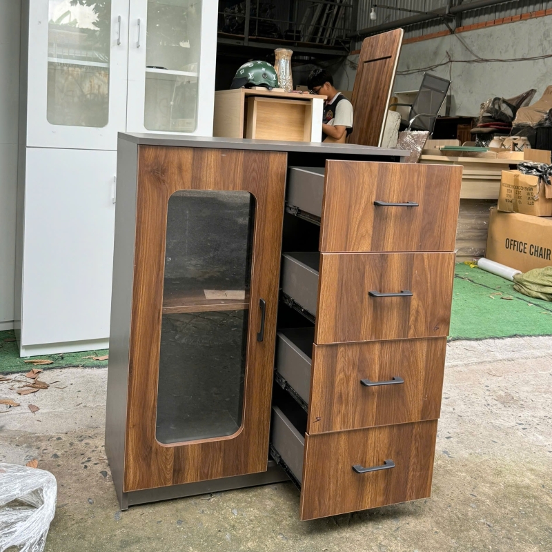 Tủ Tài Liệu Gỗ Dạng Lửng Có Cánh Kính - THS254