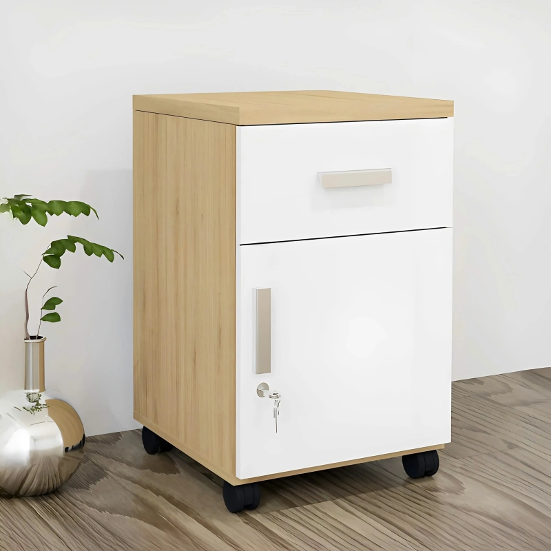Tủ Phụ 2 Cánh Trắng Pha Vàng Vân Gỗ - TP5