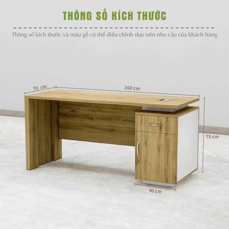 Bàn Giám Đốc Gỗ Sáng Tích Hợp Hộc Tủ tiện Lợi - BGD133